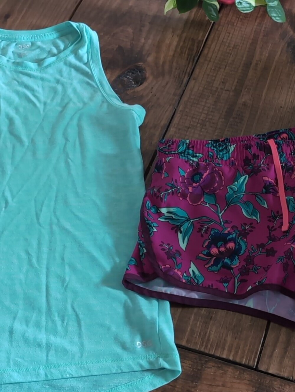 Old Navy Pink Floral Athletic Shorts with Teal Floral Accents